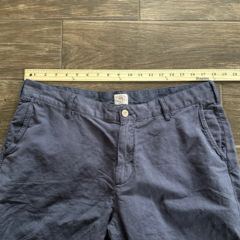 Faherty Chino Shorts Men's 36 Navy Linen Cotton 9